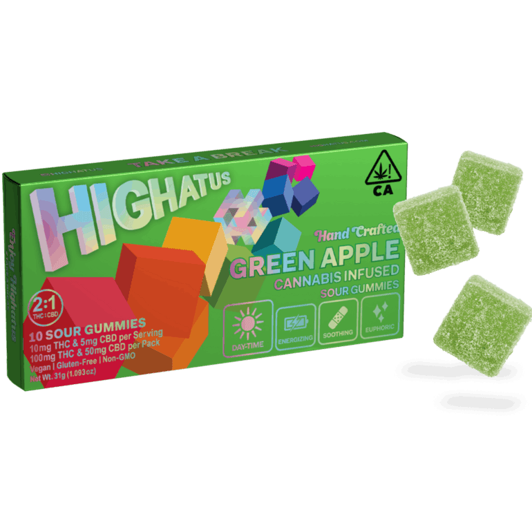 HIGHATUS - Sour Green Apple 2:1 THC:CBD 10pk Gummies - 100mg/50mg - Edible