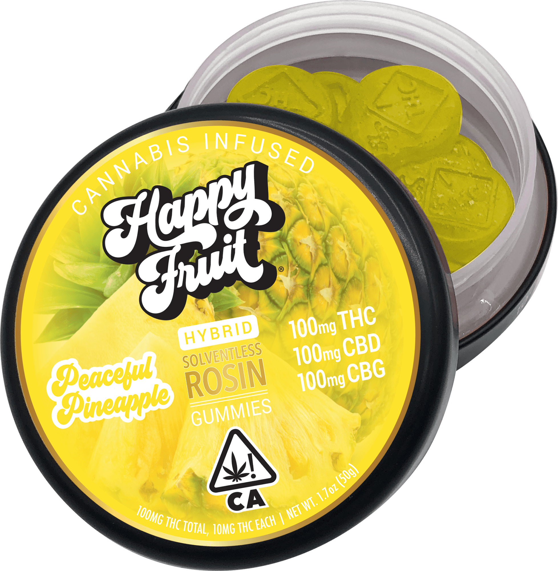 HAPPY FRUIT - Peaceful Pineapple THC:CBD:CBG Rosin Gummies - 100mg - Edible