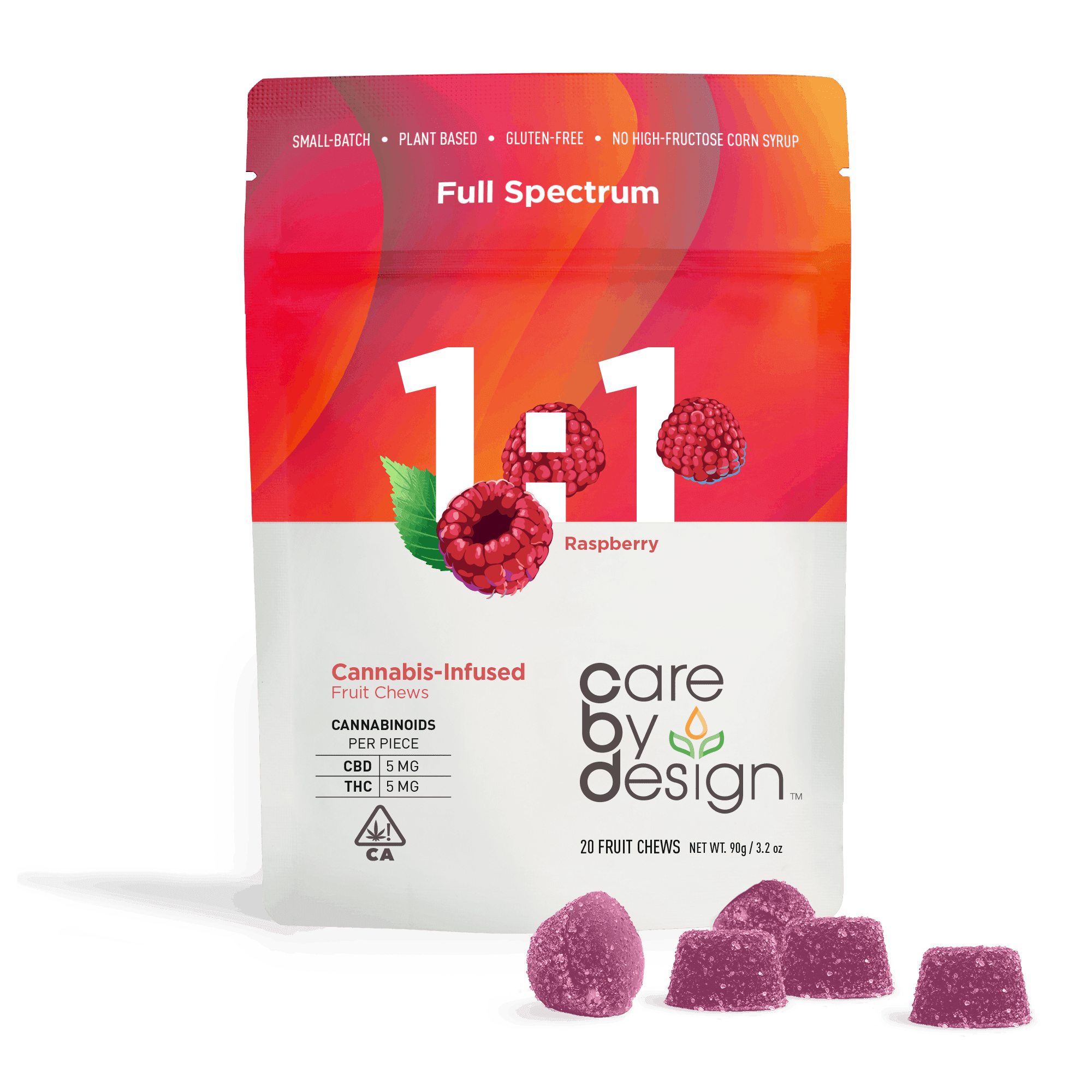 CARE BY DESIGN - 1:1 CBD Raspberry Gummies 20ct - 100mg - Edible