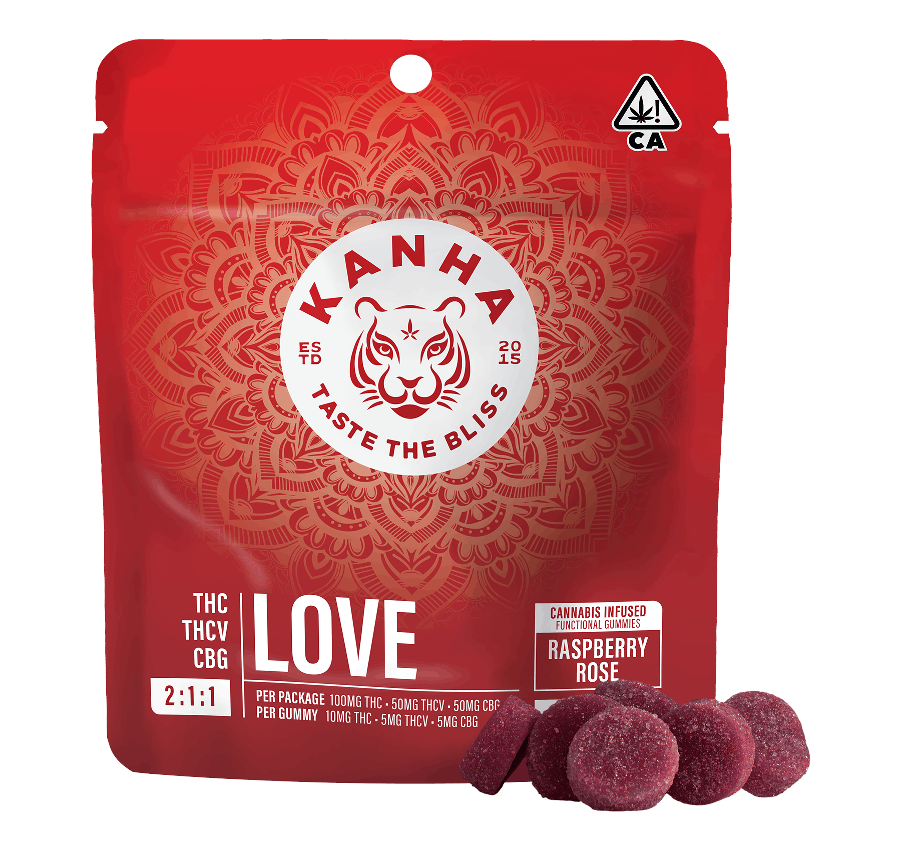 KANHA - Love Raspberry Rose 2:1:1 THC:THCV:CBG Gummies - 100/50/50mg - Edible