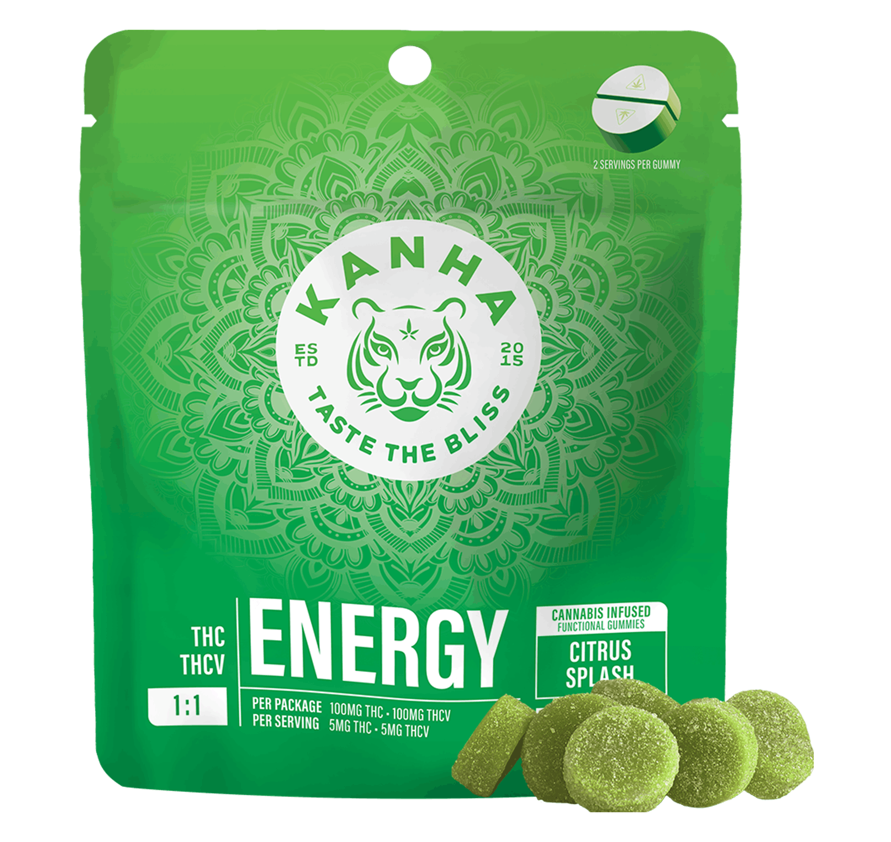 KANHA - Energy Citrus Splash Nano 1:1 THC:THCV Gummies - 100/100mg - Edible