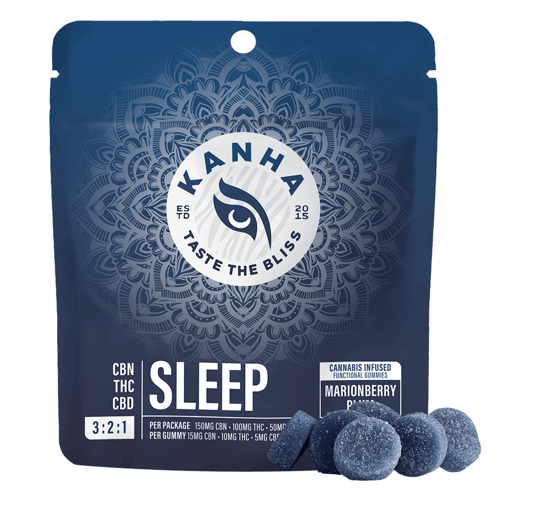 KANHA - Sleep Marionberry Plum Nano 3:2:1 CBN:THC:CBD Gummies - 150/100/50mg - Edible